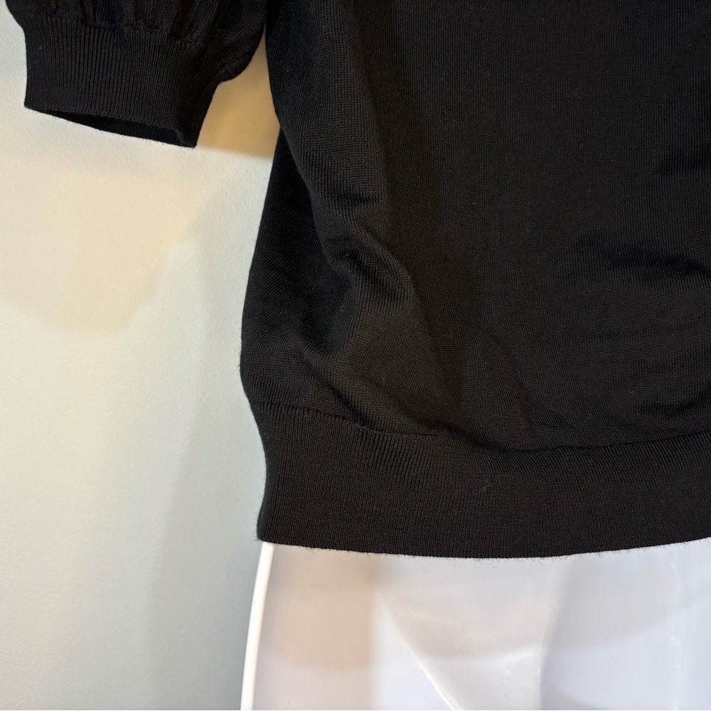 Alice + Olivia Black Puff Sleeve Top with White Collar - Picture 10 of 15
